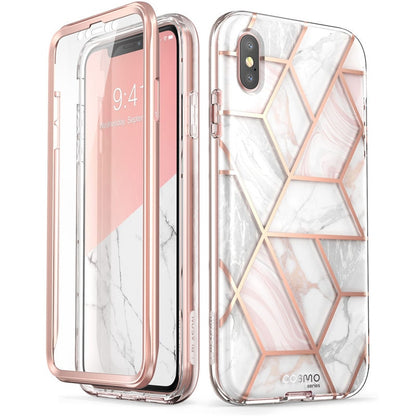 Case protector for iPhone X Xs Case 5.8 inch  Full-Body Shinning Glitter Marble Bumper Case WITH Built-in Screen Protector.