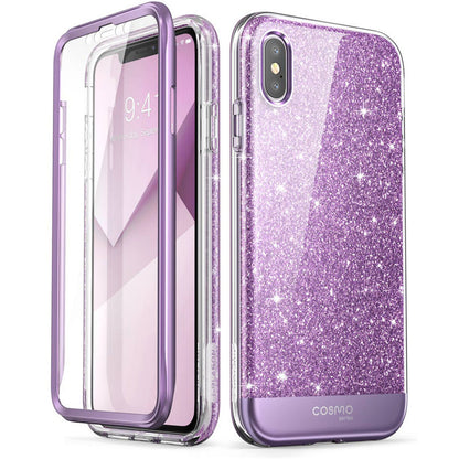 Case protector for iPhone X Xs Case 5.8 inch  Full-Body Shinning Glitter Marble Bumper Case WITH Built-in Screen Protector.