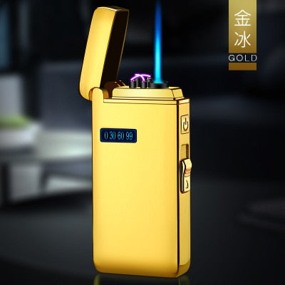 FTA New Windproof Metal USB Lighter Torch Turbo Lighter Jet Dual Arc LED Lighter Gas Chargeable Electric Butane Pipe Cigar Lighter