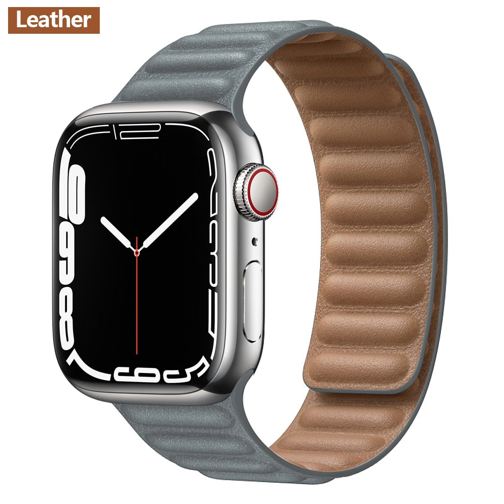 FTA Leather Link For Apple Watch Band 45mm 42mm 44mm  49mm Original Magnetic Loop bracelet iWatch Series 8 Ultra 3 SE 6 7 Strap