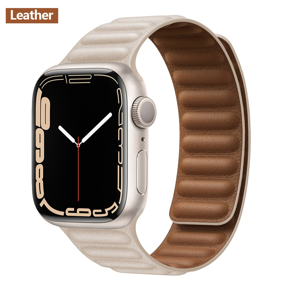 FTA Leather Link For Apple Watch Band 45mm 42mm 44mm  49mm Original Magnetic Loop bracelet iWatch Series 8 Ultra 3 SE 6 7 Strap