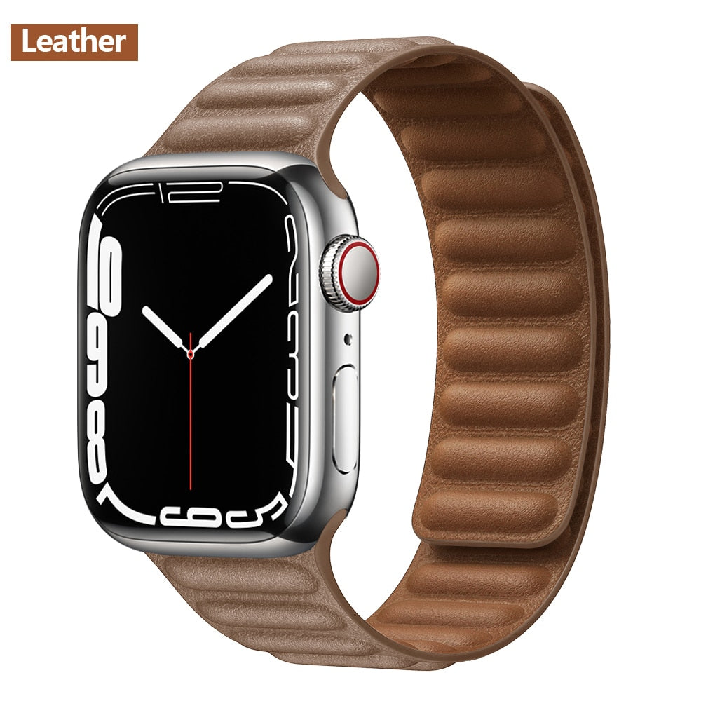 FTA Leather Link For Apple Watch Band 45mm 42mm 44mm  49mm Original Magnetic Loop bracelet iWatch Series 8 Ultra 3 SE 6 7 Strap