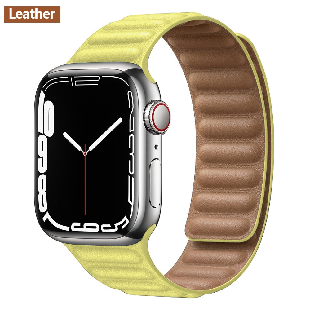 FTA Leather Link For Apple Watch Band 45mm 42mm 44mm  49mm Original Magnetic Loop bracelet iWatch Series 8 Ultra 3 SE 6 7 Strap