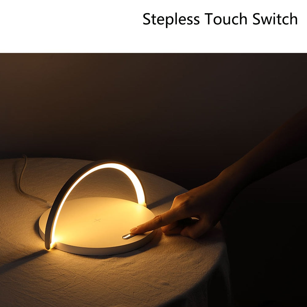 FTA Qi Wireless Charger LED Table Lamp DC5V 10W USB Charging LED Desk Lamp Light Adjustment Table Bedside Lamp With Phone Holder