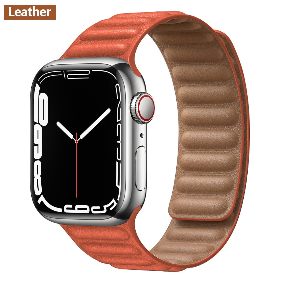 FTA Leather Link For Apple Watch Band 45mm 42mm 44mm  49mm Original Magnetic Loop bracelet iWatch Series 8 Ultra 3 SE 6 7 Strap