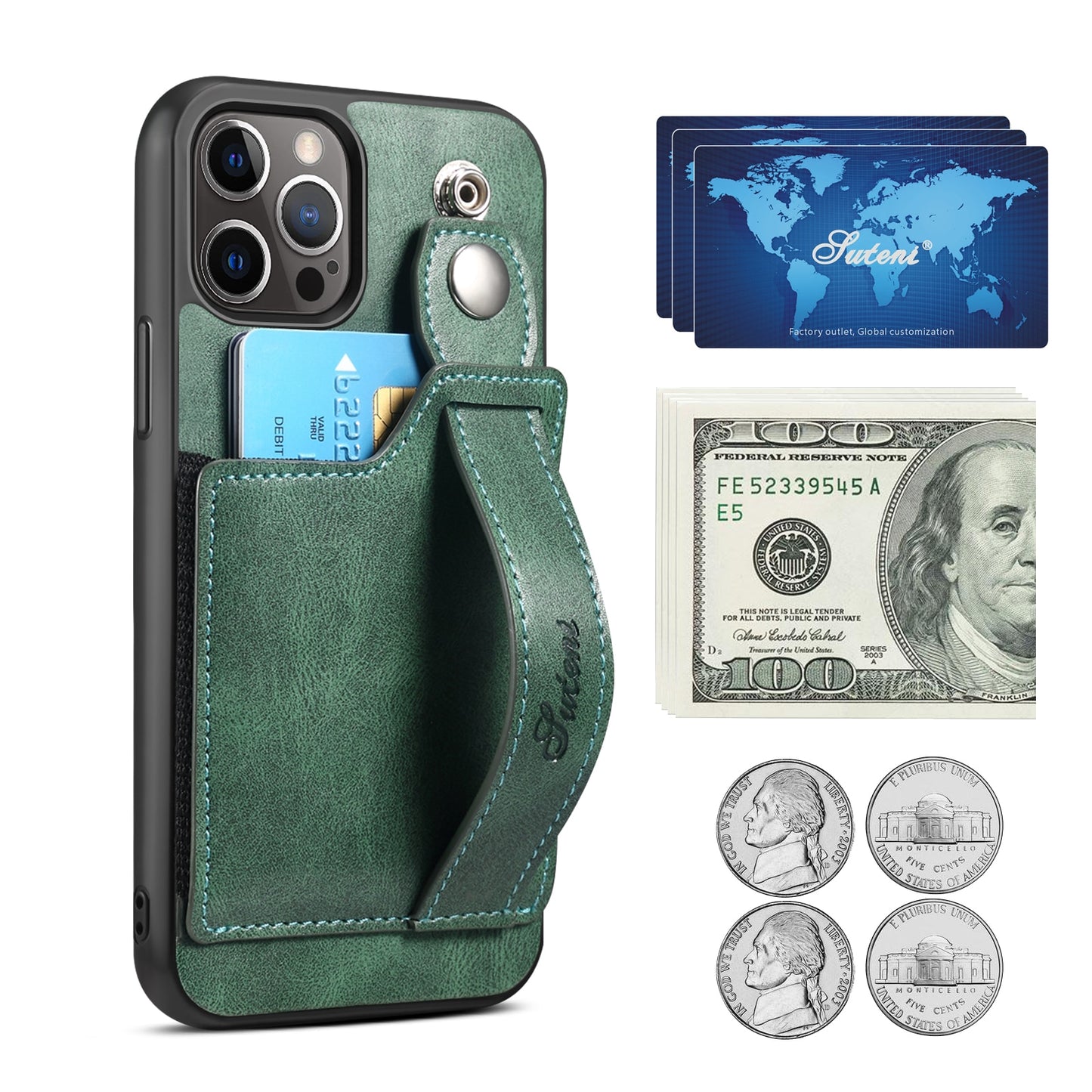 Cover for iPhone 13 12 Pro Max Case PU Leather Wallet flip Cover Stand Feature with Wrist Strap and Credit Cards Pocket for 12 Pro.