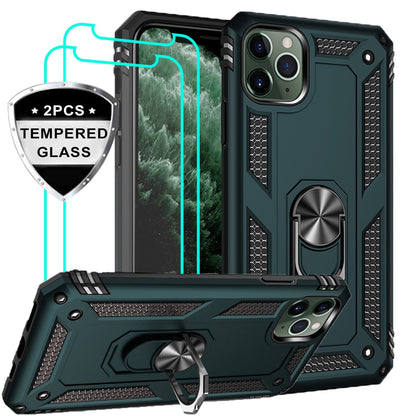 FTA Shockproof Phone Case with 2pcs Glass For iphone 11 Pro XR X XS Max 7 8 6 6s Plus Full Cover Car Magnetic Ring Kickstand Cases Compatible with apple.