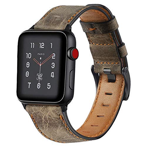 Watch band 44mm 40mm iWatch 42mm 38mm Retro Cow Leather watchband bracelet correa for iwatch series 6 5 4 3 2 SE compatible with apple.