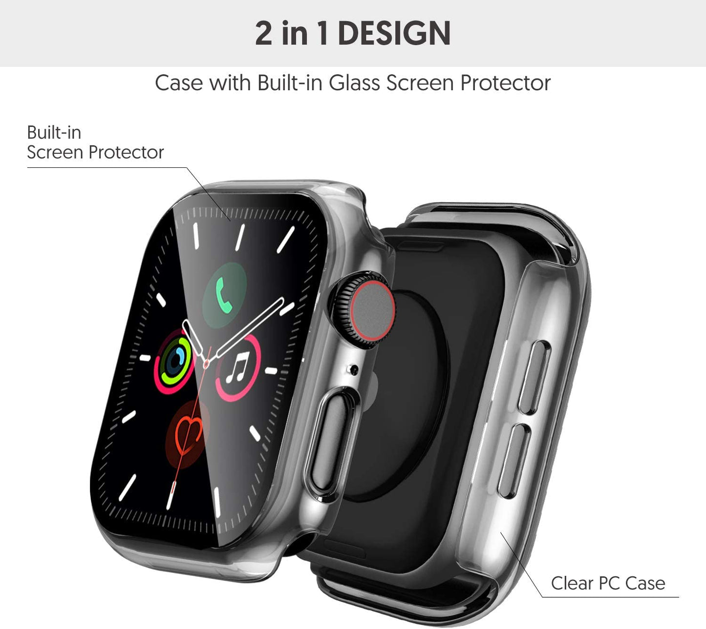 FTA HD Case for Apple Watch Series 6 SE 5 3 40mm 44mm Built-in Tempered Glass Full Screen Protector Bumper Cover iWatch Accessories