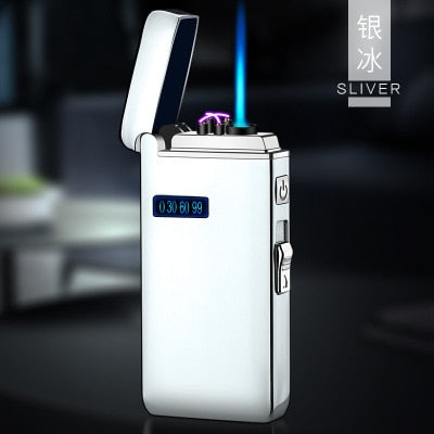 FTA New Windproof Metal USB Lighter Torch Turbo Lighter Jet Dual Arc LED Lighter Gas Chargeable Electric Butane Pipe Cigar Lighter