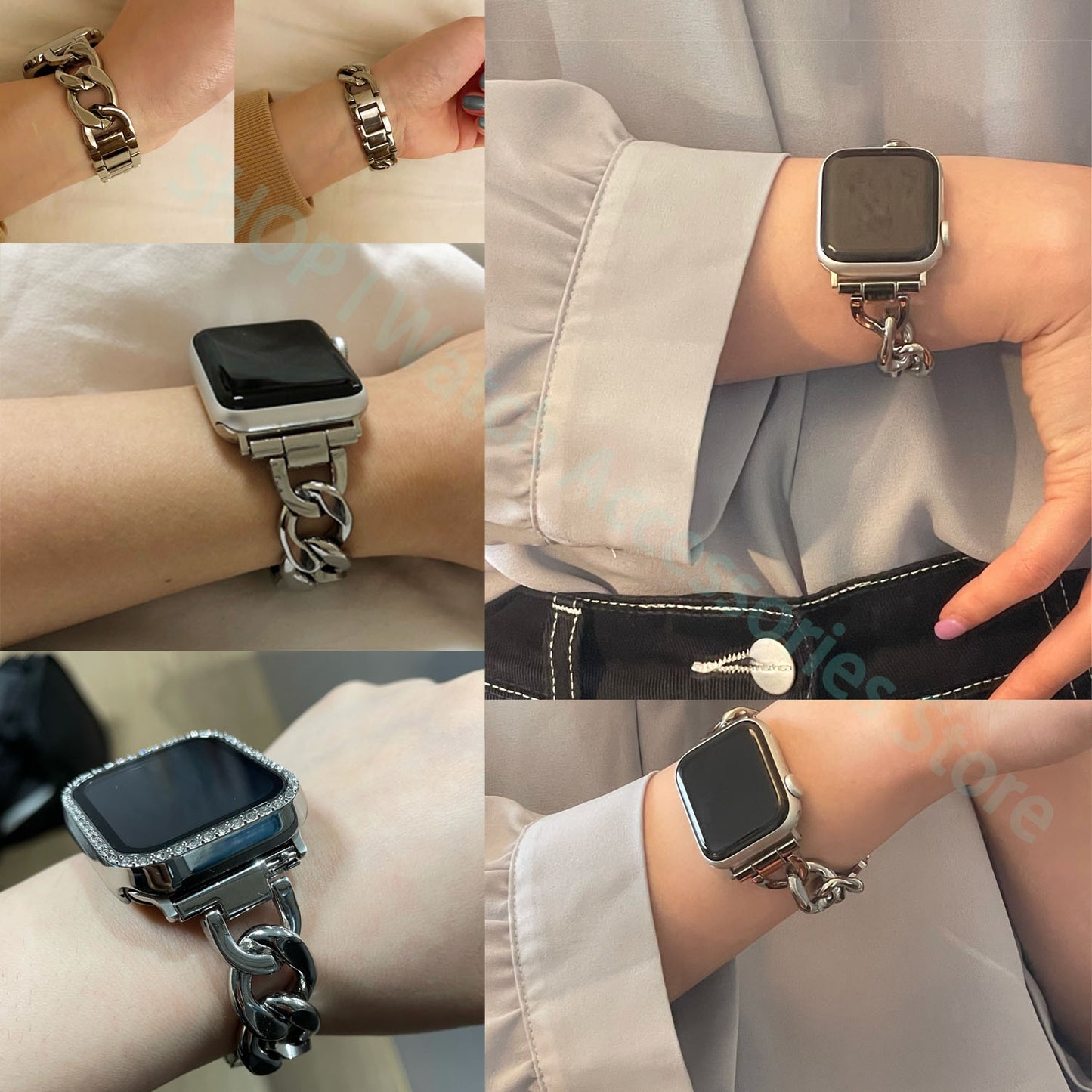 Stainless Steel Strap compatible with Apple Watch 10 9 8 7 6 5 4 3 2 SE Ultra Watch Strap luxury wrist Bracelet