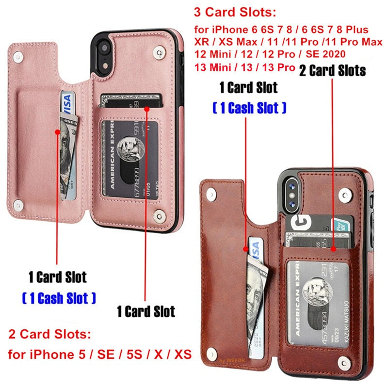 Business Wallet Case For iPhone 14 13 12 11 Pro Max 7 8 Plus Mini SE XR XS Max X Retro Flip Leather Card Holder Phone Cover