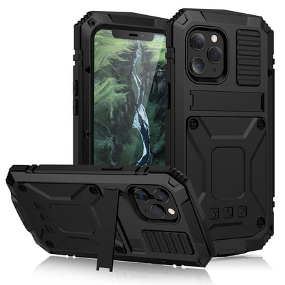 FTA Full-Body Rugged Armor Shockproof Protective Case for iPhone 14 Plus 13 12 11 Pro Max Mini Kickstand Aluminum Metal Glass Cover.