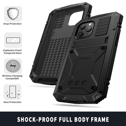 FTA Full-Body Rugged Armor Shockproof Protective Case for iPhone 14 Plus 13 12 11 Pro Max Mini Kickstand Aluminum Metal Glass Cover.