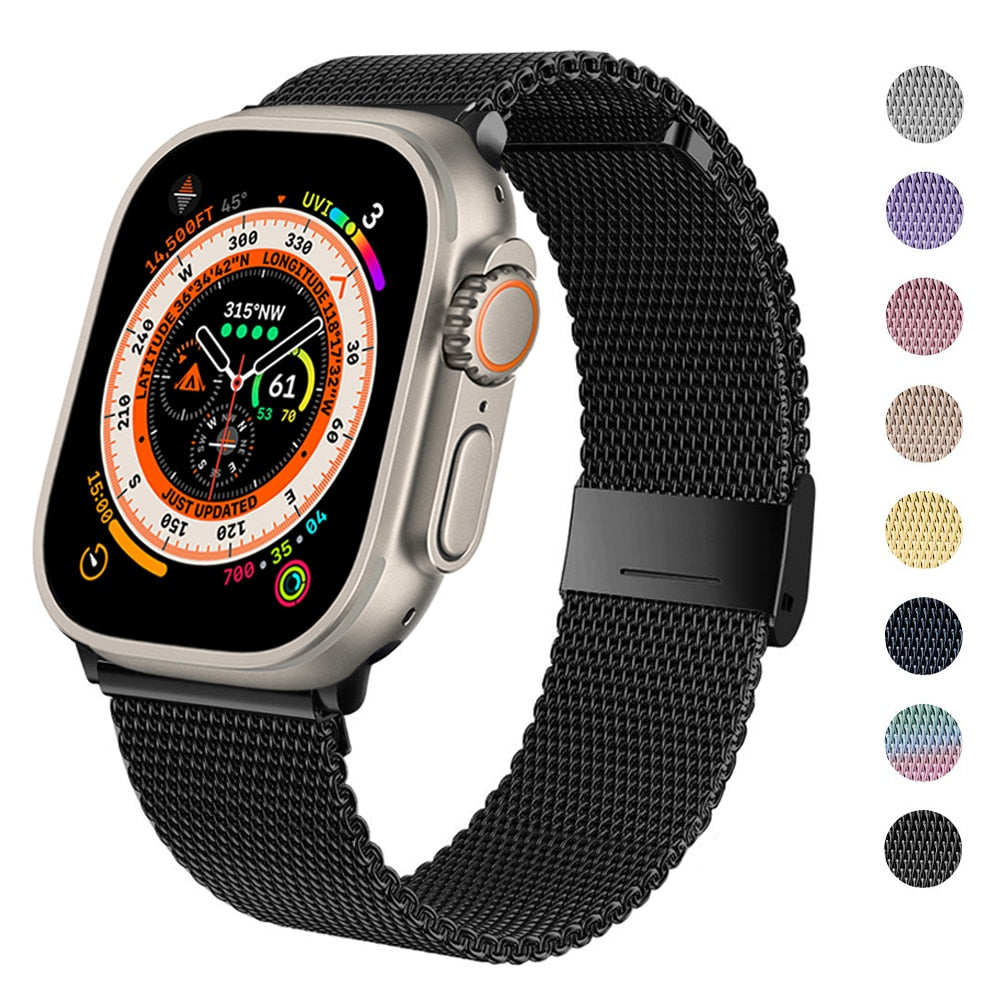 Milanese Loop Strap For Apple watch Band 44mm 40mm 45mm 41mm 42mm 38mm 45 44 mm bracelet iWatch Series 3 5 6 SE 7 8 Ultra 49mm.