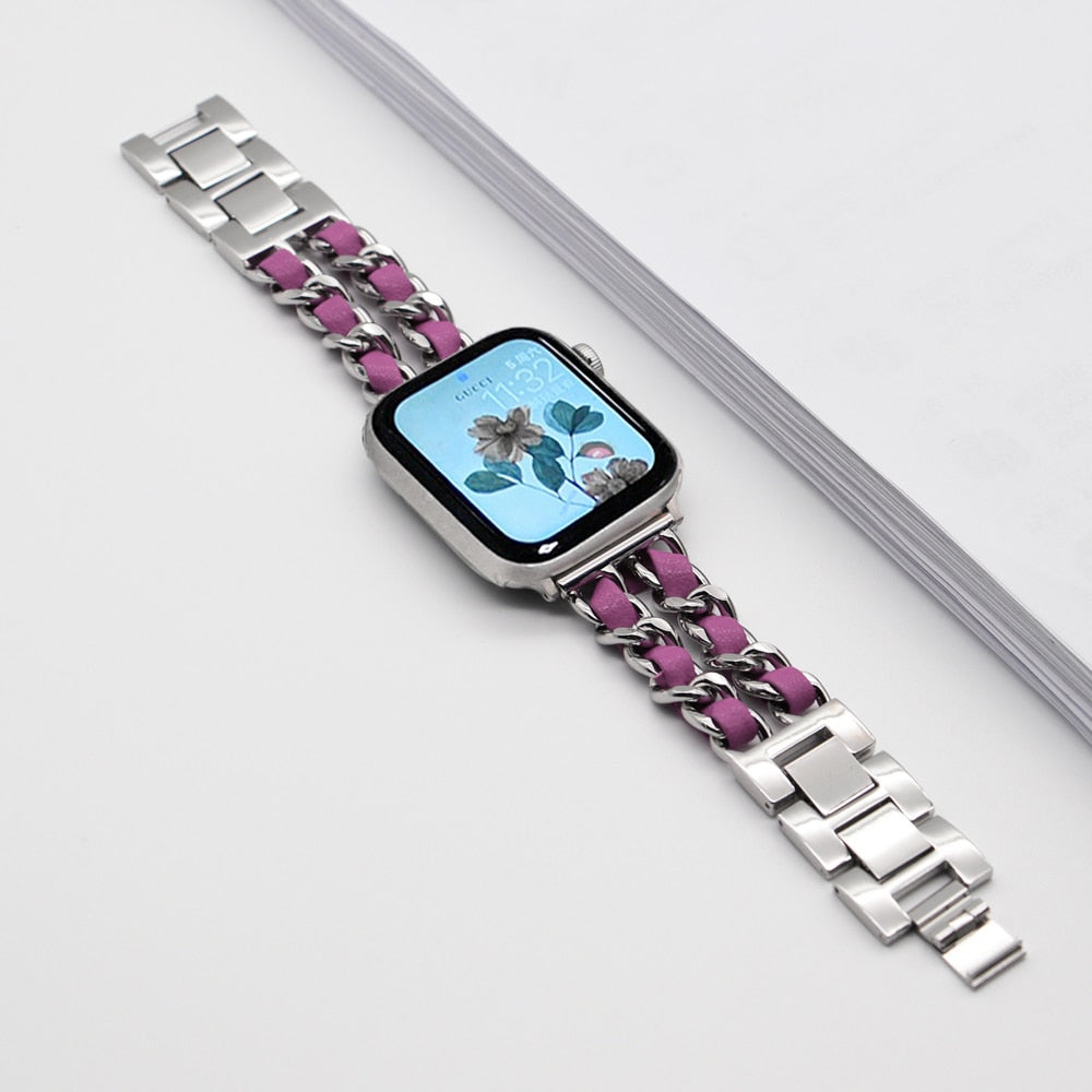 FTA Watch Bands For Apple Watch Band chain 45mm 41mm 38mm 42mm 40mm 44mm woman Bracelet Steel luxury for iWatch series 7 6 se 5 4 3 Correa