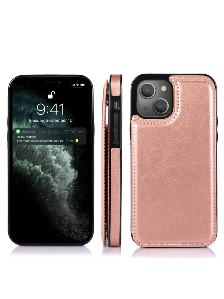 Business Wallet Case For iPhone 14 13 12 11 Pro Max 7 8 Plus Mini SE XR XS Max X Retro Flip Leather Card Holder Phone Cover