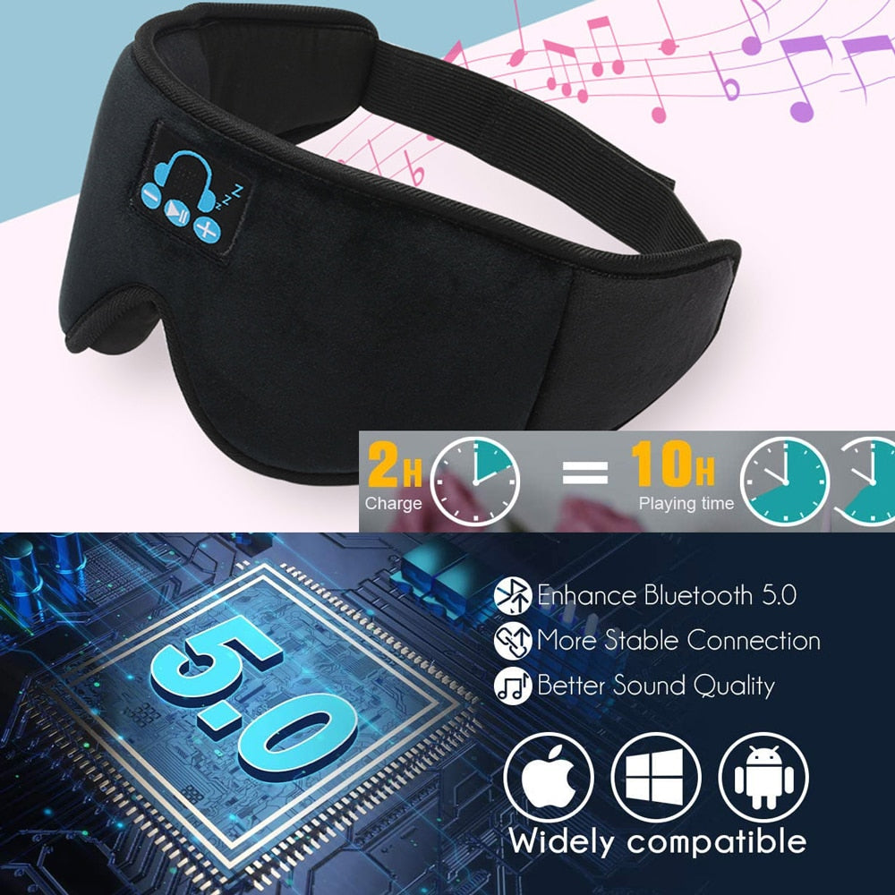 New 3D FTA confortable wireless music headphone sleep breathable smart eye mask Bluetooth headset call with mic for ios Android mac