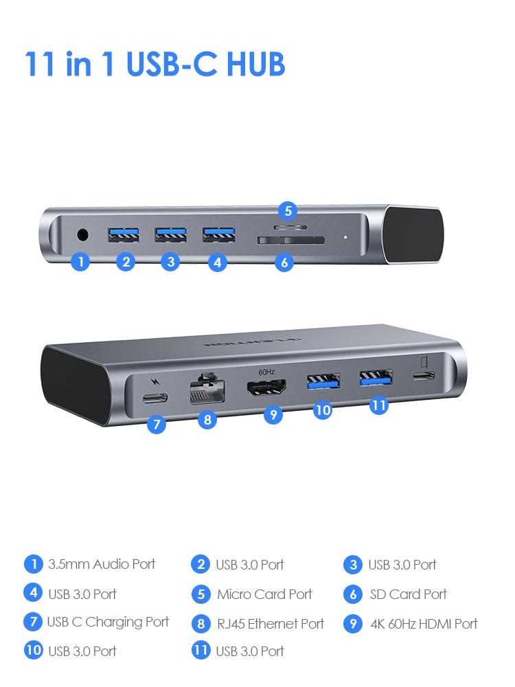 FTA USB C HUB 4K HDMI 60Hz PD VGA USB 3.0 2.0 Docking Station TypeC for MacBook Pro Air M2 M1/Surface Dock Splitter