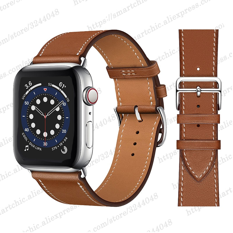 FTA Genuine Leather Watch Strap for Apple Watch Band 6 SE 5 4 3 2 1 44MM 40MM Series 6 Watchband Bracelet 42MM 38MM for Iwatch Bands