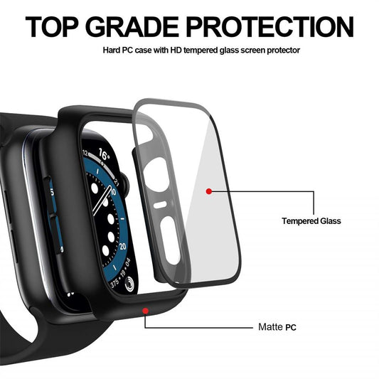 FTA Glass+Cover For Apple Watch case 45mm 41mm 44mm 40mm 42mm 38mm iWatch 8 3 6 SE Screen Protector Apple watch series 7 Accessories