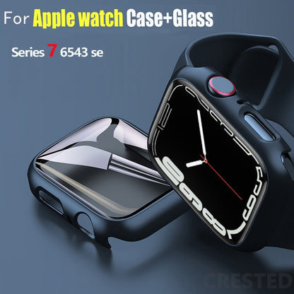 FTA Glass+Cover For Apple Watch case 45mm 41mm 44mm 40mm 42mm 38mm iWatch 8 3 6 SE Screen Protector Apple watch series 7 Accessories