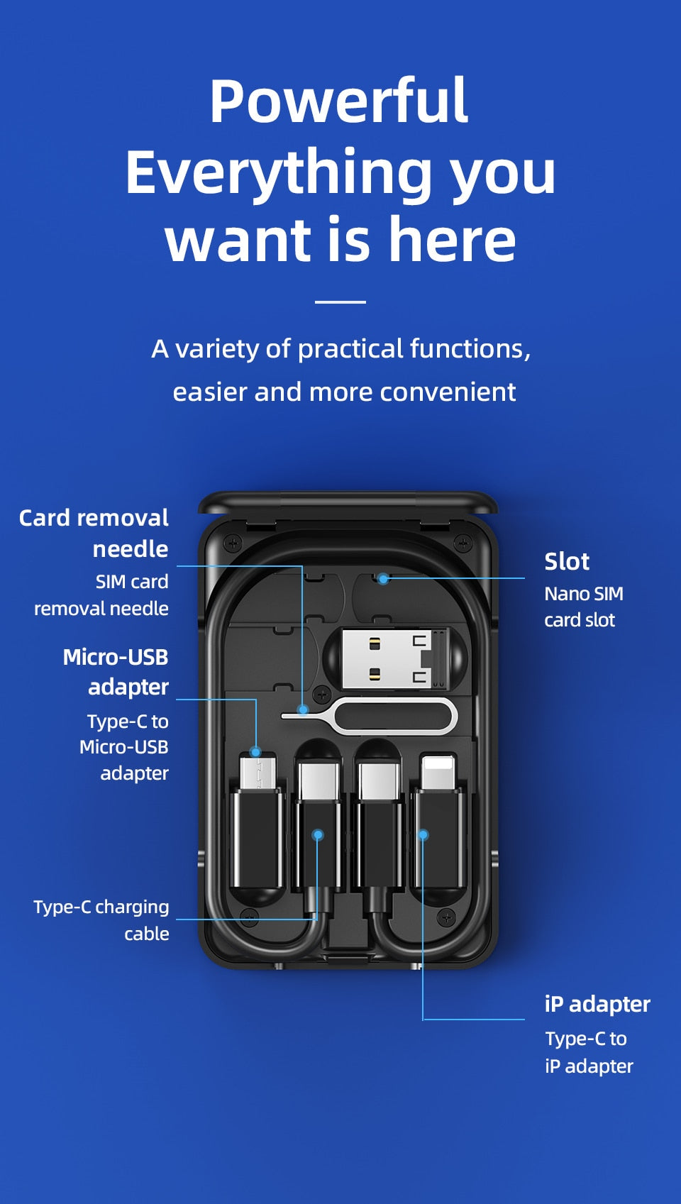 Multifunctional Phone Charge Cable Kit For iPhone 16 15 14 13 12 Pro Max Micro USB Cable Type C Adapter Fast Charger Cable